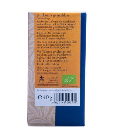 Buy Sonnentor Organic Ground Turmeric 40g - Premium Spice for Health & Flavor | International Shipping Available - Buy Online on GoSupps.com
