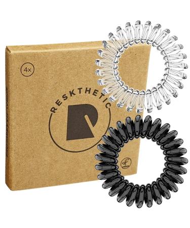 Reskthetic - High -quality spiral hair tie (transparent/black) gently to hair sustainable environmentally friendly (telephone cable braid rubber) for girls & women (4 x 4 cm)