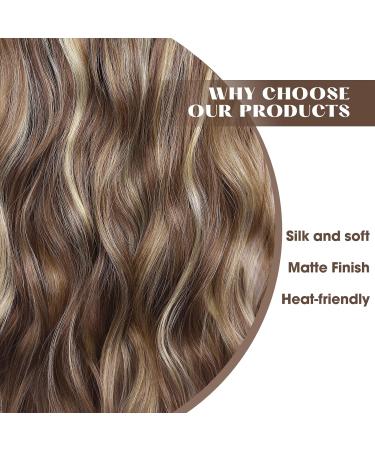 20 Halos Hair Extension | Invisible Wire Hair Extensions | Deep Almond Brown & Wheat Germ Blonde | Synthetic Wavy Hair Pieces for Women - Buy Online on GoSupps.com