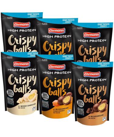 General Ehrmann High Protein Crispy Balls without added to sugar 2x white chocolate caramel milk chocolate-delicious grain balls with Fairtrade cocoa 6x55g bag 330g