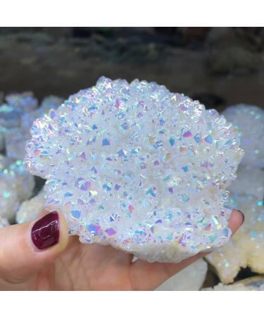 Natural Crystal Rough Home Decoration Natural White Angel Aura Quartz Electroplating White Crystal Cluster Colorful Point Geode Enegry Crystals Decor Stones Home Goods (Size : 230-280g)