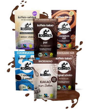 koawach koawach Starter Kit - Caffeine Cocoa Guarana Vegan Hot Chocolate Drink Less Sugar Coconut Blossom Sugar Energy Drink Backkakao Organic Fairtrade (6 x 100g)