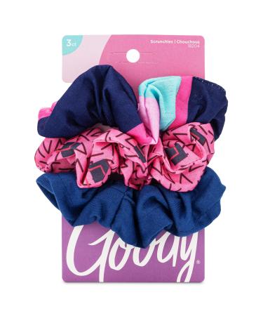 Goody Kids Nostalgia Scrunchies - 3 Count Pink Assorted - Pain-Free Hair Accessories for Men Women Boys and Girls to Style With Ease and Keep Your Hair Secured - For All Hair Types Pink/Blue Scrunchies