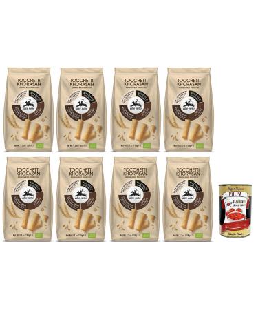 Alce Nero Tocchetti Bread Sticks - Organic Baking Product with Organic Khorasan Wheat and Extra Virgin Olive Oil - 150g + 400g Box - Pack of 8