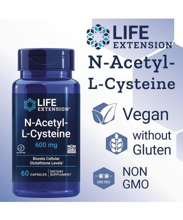 Life Extension N-Acetyl-Cysteine (NAC) 600mg Depot 60 Vegan Capsules - Lab Tested, Vegetarian, Gluten/SOYA-Free, Non-GMO - Buy Online on GoSupps.com