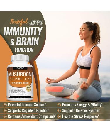 Toplux Mushroom Supplement 60 Capsules - Organic Lions Mane, Cordyceps, Reishi, Chaga Blend for Immune Support, Memory, Focus, Energy - Men & Women - Buy Online on GoSupps.com