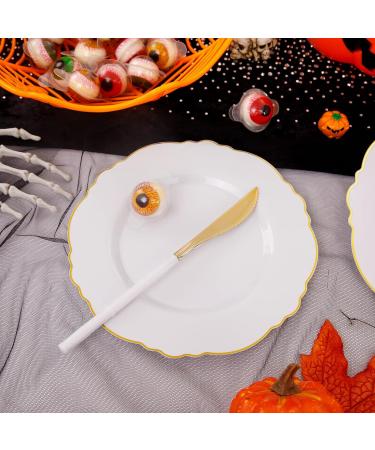 Gold Plastic Silverware Set - 90 Pieces Heavy Duty Cutlery for Christmas - Includes 30 Forks, 30 Spoons, 30 Knives with White Handle - Buy Online on GoSupps.com