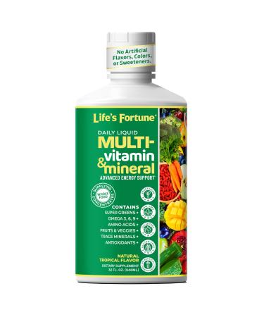 Life's Fortune Liquid Multivitamin for Adults Men & Women Teens High Absorption Daily Vitamins Trace Minerals Amino Acids with Biotin L-Arginine Potassium Tropical Flavor Sugar Free 32 oz 32 Fl Oz (Pack of 1)