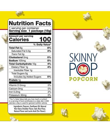 SkinnyPop Popcorn  Gluten Free  Non-GMO  Healthy Snacks  Easter Snacks  Skinny Pop Dairy Free White Cheddar Popcorn Snack Packs  0.65 Oz Individual Size Snack Bags (6 Count) 6 Count (Pack of 1) - Buy Online on GoSupps.com
