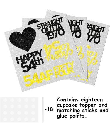 18pcs Black Gold Glitter Dessert Cupcake Pick for Straight Outta 1970 Cheer to 54 Years Old Theme Decor Supplies Happy 54th Birthday Party Decoratio - Buy Online on GoSupps.com