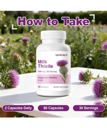 NETICKLP 750mg Milk Thistle Supplement - Organic Milk Thistle Extract for Healthy Liver Herbal Wellness Support Non-GMO Gluten-Free 60 Capsules - Buy Online on GoSupps.com