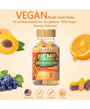 Hemp Gummies HOOLOO Extra Strength 1,500,000mg, 60 Count - Infused with Hemp Oil & Vitamins for Relaxation, Sleep, Stress Relief - Vegan & Made in USA - Grape, Orange, Peach (Pack of 2) - Buy Online on GoSupps.com