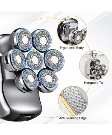 Men's Electric Head Shaver Razor - 6 in 1 Rechargeable Cordless Hair Shaving Grooming Kit for Bald Man - Waterproof Wet Dry Beard Trimmer with 7 Rotary Heads (Gray) - Buy Online on GoSupps.com