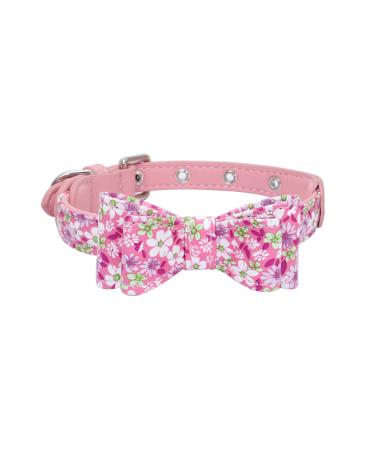 Newtensina Fashion Dog Collar with Bow Ties Girl Flower Pattern Bow Tie Puppy Collars for Cats Dogs - Pink - M M Pink