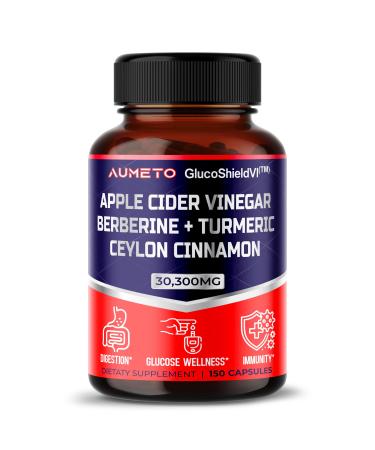 Apple Cider Vinegar 9000 mg Berberin 6000mg Ceylon Cinnamon 9000mg Turmeric 6000mg - All-in-1 Supplement for Glucose Wellness Immunity Digestion *USA Made & Tested* (150 Count (Pack of 1))