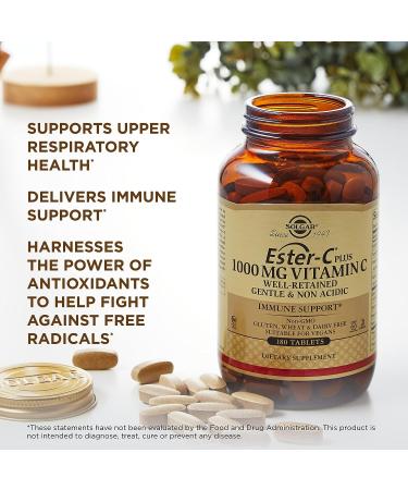 Solgar Ester-C Plus 1000mg Vitamin C - 180 Tablets | Non-Acidic & Gentle Formula | Supports Respiratory Health | Non-GMO & Gluten-Free - Buy Online on GoSupps.com