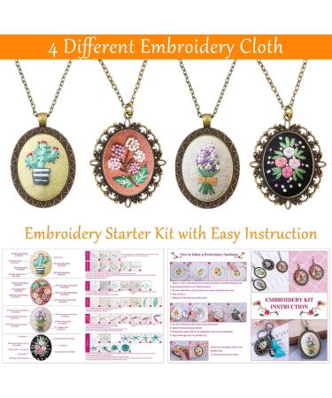 Shynek Embroidery Kit for Beginners - 26 Pcs Mini Cross Stitch Set with Flowers Pattern - Includes Stamped Clothes, Necklace Pendant, Hoops, and Chains - Yellow/Red/White/Black - Buy Online on GoSupps.com