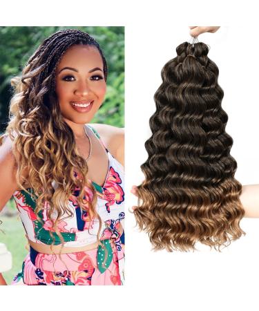 Ocean Wave Crochet Hair 14 Inch 9 Packs Deep Wave Crochet Hair Ocean Wave Braiding Hair Synthetic Wavy Crochet Hair Ombre Ocean Wave Hair (14 Inch-9 Packs, T1b/27#) 14 Inch (Pack of 9) T27
