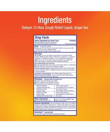 Delsym Adult 12 Hour Cough Relief Medicine - Powerful Cough Suppressant Liquid | #1 Pharmacist Recommended, Grape Flavor, 5 fl oz (Pack of 2) - Buy Online on GoSupps.com