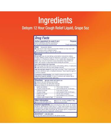 Delsym 12 Hour Cough Suppressant Grape 5 Fl Oz (Pack of 4) - Buy Online on GoSupps.com