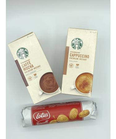 Premium instant bundle consists of Starbucks Cappuccino Premium Instant 70grams(5x14grams sachet) Starbucks Caffe Mocca Premium Instant 70grams(5x14grams sachet) 1x110 gram Lotus Biscoff Cream Biscuit