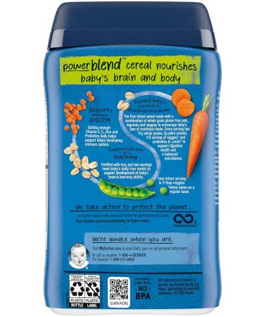 Gerber 2nd Foods Power Blend Probiotic Oatmeal Lentil Carrots & Peas - 8 OZ Canister (Pack of 3) | Whole Grains & Plant Protein for Baby - Buy Online on GoSupps.com