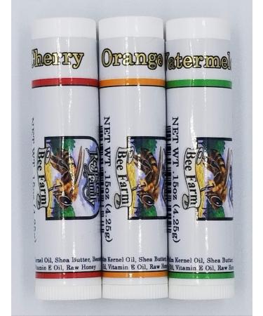 Natural Bee Balm with Shea Butter Vitamin E Oil Raw Honey and Pure Beeswax (Orange Cherry & Watermelon)
