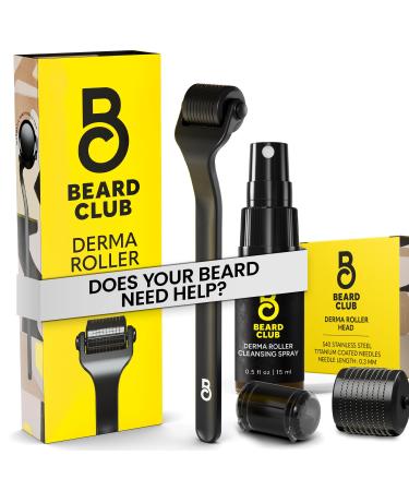 The Beard Club Beard Roller with Cleansing Spray & Replacement Head - 0.3mm Titanium Coated Needles 3 Count Derma Cleaning Spray & Rep. Head