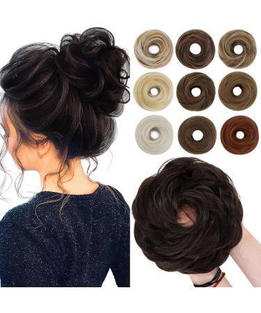 SEGO Hairpiece with elastic band Large bun hairpieces Hair tie with hair extensions Ponytail braid for women (55 G) Dark brown