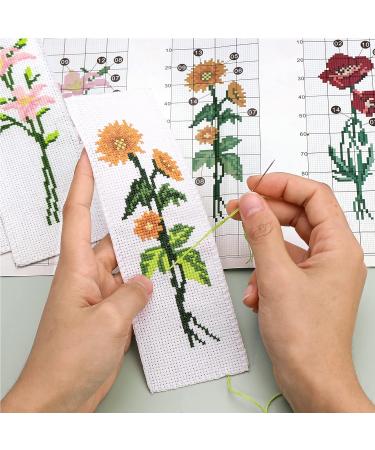 Caydo DIY Stamped Embroidery Bookmark Kit - Flower Patterns, 14 Count Cross Stitch Projects for Book Lovers - 3 Pieces - Buy Online on GoSupps.com