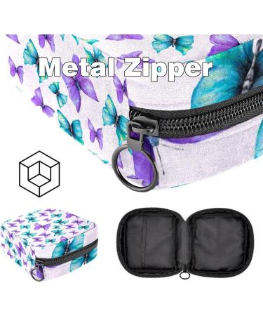 Sanitary Napkin Storage Bag with Zipper for Women & Teens - Purple Green Butterfly Design - Buy Online on GoSupps.com