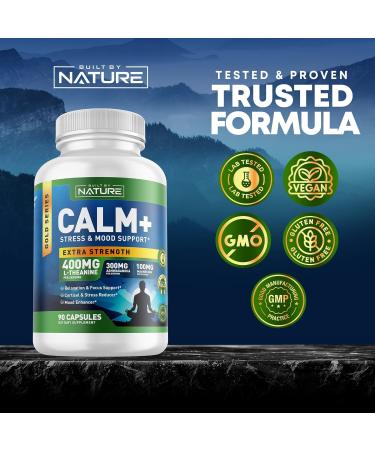 Built by Nature Calm+ Relaxation & Focus Stress Cortisol & Mood Support Calm Supplement with L-Theanine Ashwagandha Magnesium Glycinate Vitamin D3 90 Capsules - Buy Online on GoSupps.com