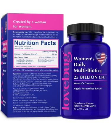 Lovebug Women s Daily Multi-Biotics | Clinically Studied Ingredients | Multi-Strain 25 Billion CFU | 30 Capsules Cranberry Flavoured - Buy Online on GoSupps.com