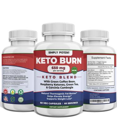 Simply Potent Keto Burn Diet Pills for Weight Loss for Men & Women Keto Supplement for Ketosis & Focus w Raspberry Ketone Garcinia Combogia Green Tea & Coffee 60 Capsules