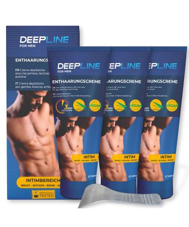Deepline men 100ml intimate hair removal cream The all in-one cream with aloe vera and shea butter.Vegan for the genital area and body with spatula.(300ml)