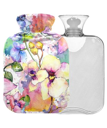 NAANLE hot hot water bottle with cover watercolor spring flower transparent hot water bottle hot water bottle to relieve back pain palm heaters neck-hot and cold therapy 2 l