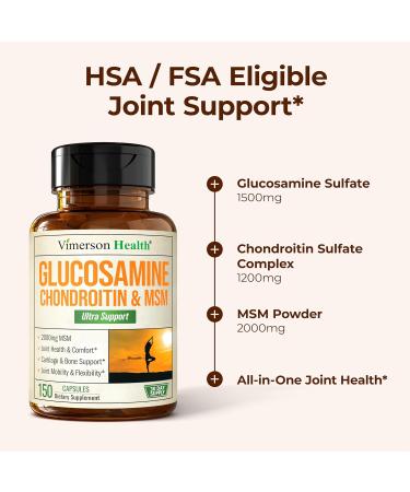 Glucosamine Chondroitin MSM Supplement 3-in-1 Joint Supplements for Men and Women w/Glucosamine Sulfate 1500mg Chondroitin Sulfate 1200mg & MSM 2000mg for Joint Health FSA Eligible 150 Caps Glucosamine Ultra Support - Buy Online on GoSupps.com