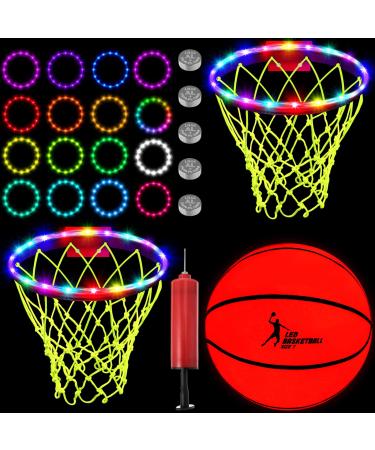 Light Up Basketball Glow in The Dark Basketball with Pump 2 LED Basketball Hoop Lights 2 Glow Basketball Nets Remote Control Basketball Rim Lights 17 Colors for Outdoor Sports Game Night Training