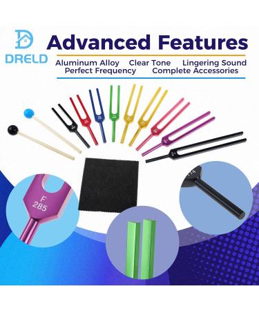 Dreld 9 Solfeggio Tuning Forks Kit for DNA Repair & Healing Sound Therapy - Colorful | Includes Silicone Hammer and Bag - Perfect Musical Instrument for Balancing Healers - Buy Online on GoSupps.com