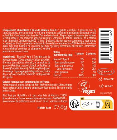 NUTRI & CO Powerful & Natural Green Tea + Citrus Fat Burner - Fast & Effective Weight Loss - Slimming & Flat Stomach - 1 Month Cure - 60 Vegan Capsules Made in France - Buy Online on GoSupps.com