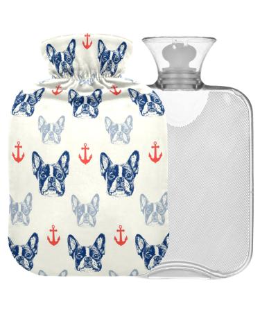 Naanle anchor pug dog hot water bottle with reference transparent hot water bottle 2l large hot hot water bottle for bed hand feet warmer pain relief heat and cold therapy