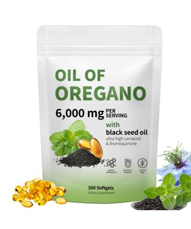 RTQSU Oil of Oregano with Black Seed Oil - Oil of Oregano Capsules Aceite de Or gano Capsulas Immune Support Non-GMO Gluten Free 6000MG 300 Softgels