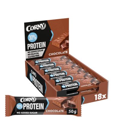 Corny Protein - Chocolate Protein Bars 30% Protein 0% Added Sugars Pack of 18x50g Taste the Power