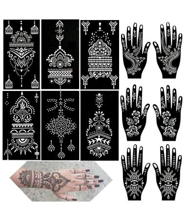 QSTOHENA Henna Tattoo Stencils kit  12 Sheets Temporary Tattoo Stickers for Women Girls Indian Arabian Reusable Hand Tattoo Templates