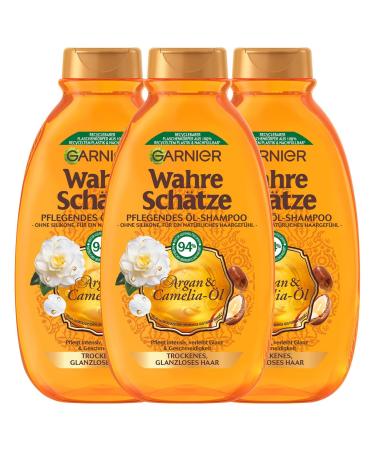 Garnier True treasures nourishing oil shampoo argan- & camelia-oil maintains intensely illuminate shine and smoothness 3 x 250 ml 250 ml (3-pack) - Buy Online on GoSupps.com