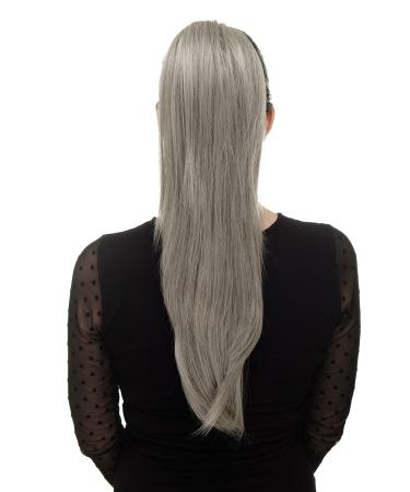 WIG ME UP - WK06-51 Hairpiece voluminous straight falling braid/ponytail mini butterfly clip elastic band approx. 60 cm grey-black mix