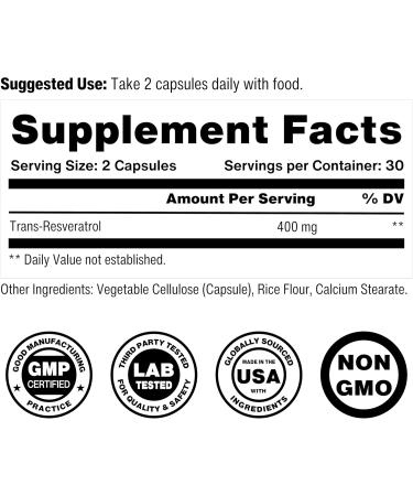 Celly Trans-Resveratrol 400mg | Longevity Supplement for Healthy Aging and Cellular Health | High Absorption for Maximum Benefit | 30 Servings | Non-GMO & 3rd Party Tested - Buy Online on GoSupps.com