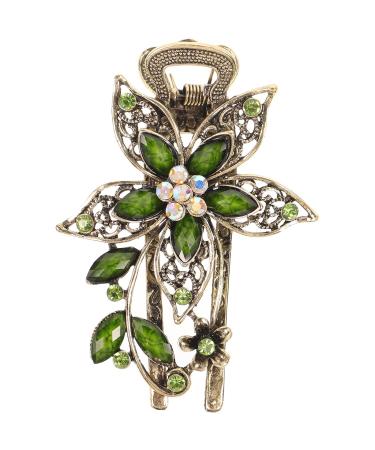 Healeved Elegant Vintage Hair Claw Clip - Ornate Gold Hairpins and Green Hair Accessories for Women - Crystal Embellished Barrettes and Flower Hair Clips