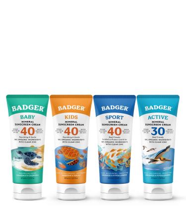 Badger Baby & Kids Sunscreen Bundle - SPF 40 Mineral Sunscreen for Baby Kids & Sports Reef-Friendly with Zinc Oxide