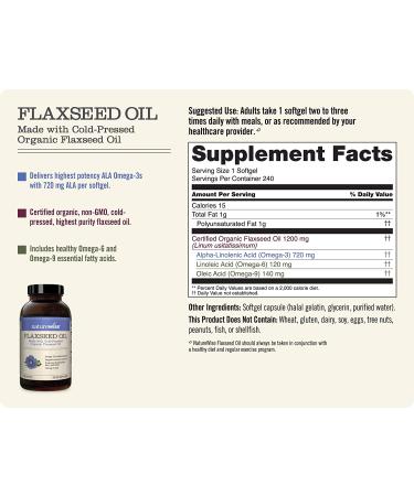 NatureWise Flaxseed Oil 240 Softgels - Premium Omega-3 & Omega-6 Supplement - Buy Online on GoSupps.com